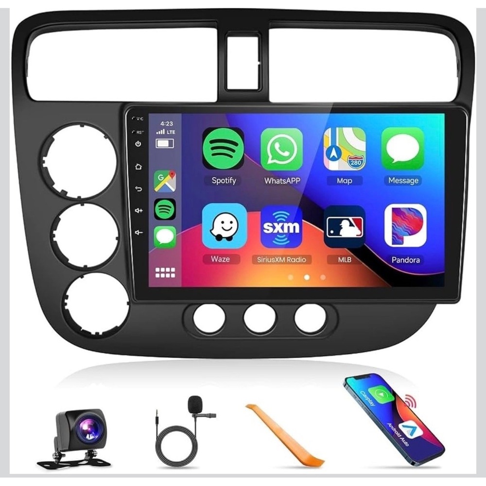 Android Car Stereo Honda Civic 01-05 9" CarPlay Android Auto GPS WiFi Head Unit
